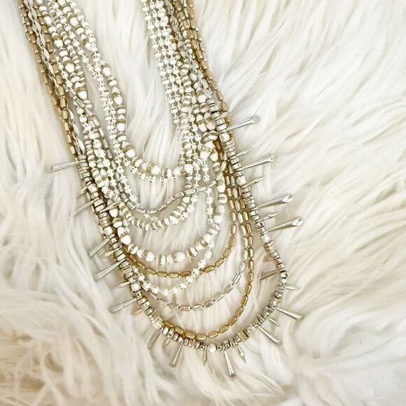 STELLA & DOT Multi Strand Layered Sullivan Necklace White Gold Silver Statement - Picture 2 of 7